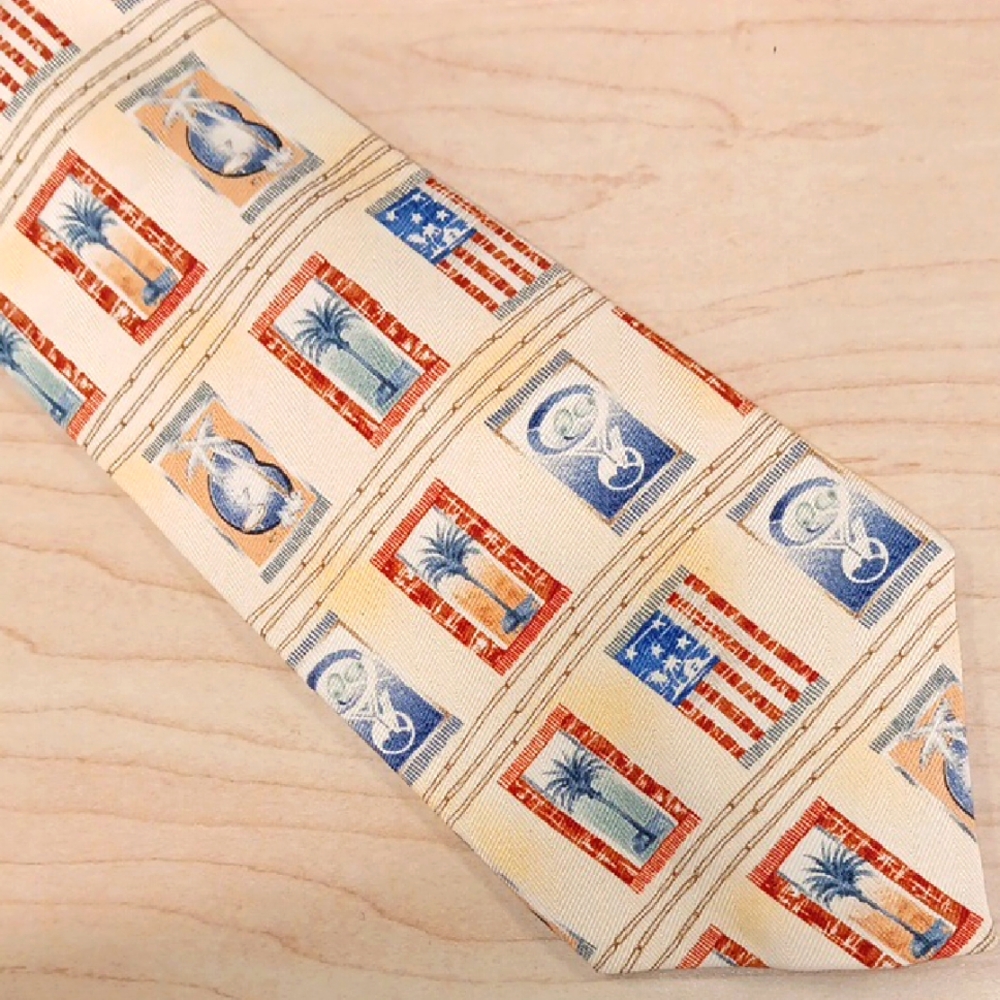 Tommy Bahama Beige Tie with Blue and Red Patterns